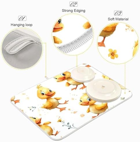 OTVEE Watercolor Duckling Art Dish Drying Mat for Kitchen Counter