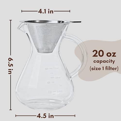 Pour Over Coffee Maker - 20 Oz (600ml) Borosilicate Glass Carafe