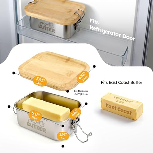 Small Stainless Steel Butter Dish, Airtight Lid, Cow Design