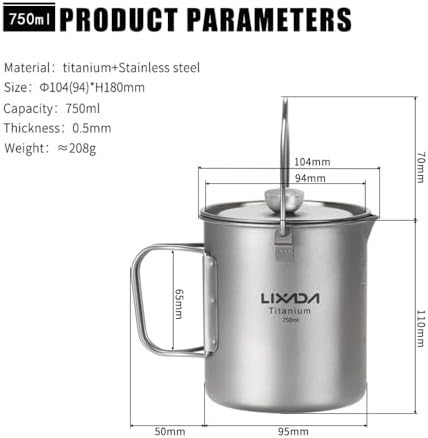 Lixada Titanium 750ml Outdoor French Press Pot