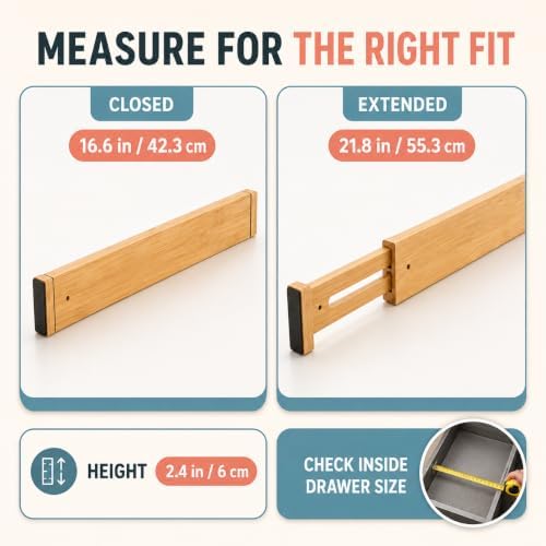 6-Pack Bamboo Drawer Dividers, Adjustable & Expandable Drawer