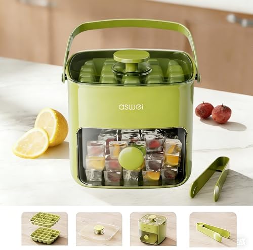Ice Cube Maker, Ice Cube Tray with Lid and Bin, Portable Ice Maker