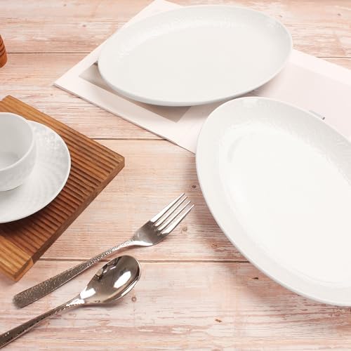 Ceramic Serving Platters Set of 4, White 10 Inch Oval Relief Platters