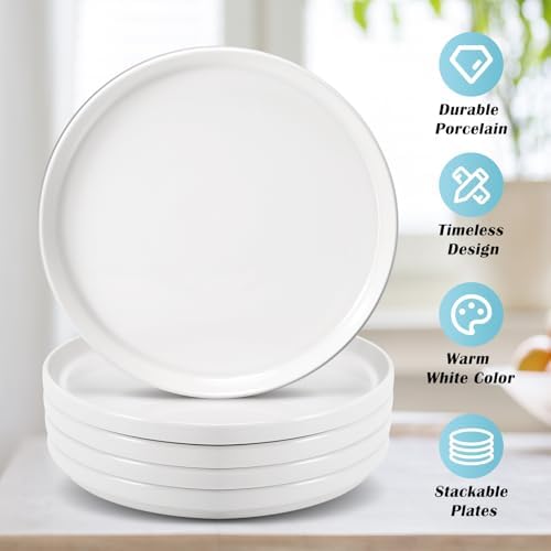 Set of 6 Porcelain Dinner Plates. 8 Inch, Round, White