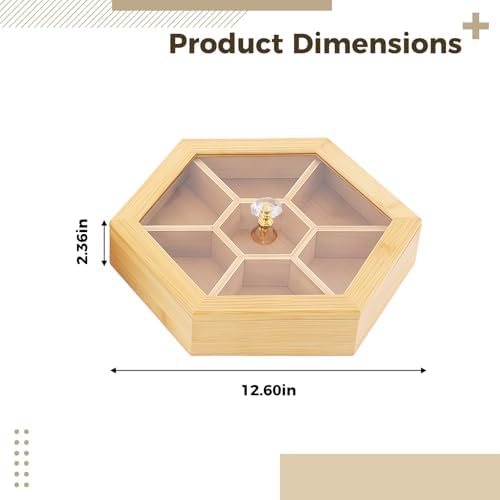 Box Container for Snacks with A Lid, Divider Tray Hexagonal Serving