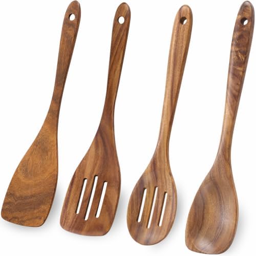 Wooden Spoons for Cooking, Acacia Wood Kitchen Utensils Set 4-Piece