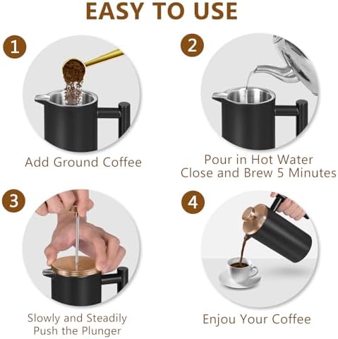 Black French Press Coffee Maker, 50 oz