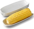 Cinf Ceramic Corn Cob Holders Set of 4, 8.8" White Serving Dishes
