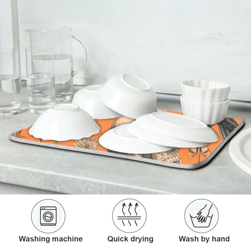 OTVEE Skull Floral Fantasy Dish Drying Mat for Kitchen Counter