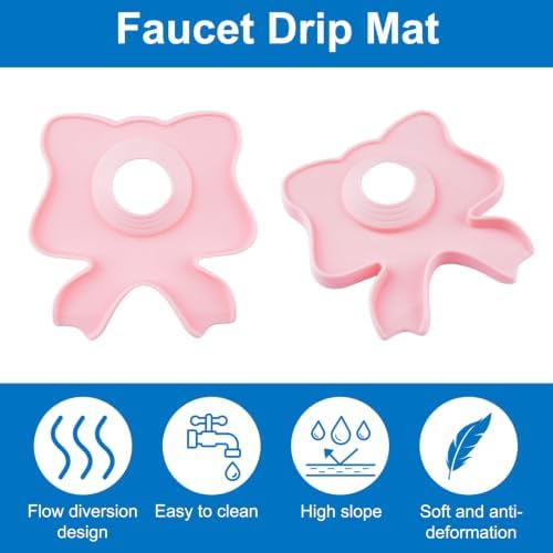 INCREWAY Pink Bow Silicone Faucet Splash Guard Mat 2PCS, Sink Faucet