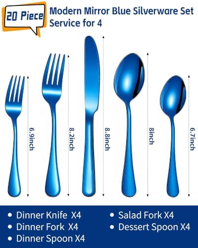 Blue Silverware Set for 4, 20-Piece Stainless Steel Flatware Set