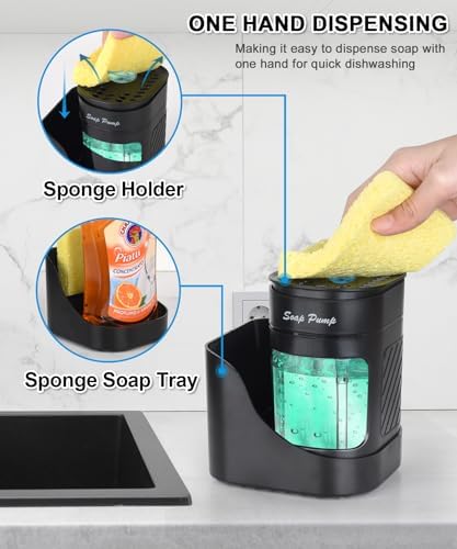 3-in-1 Kitchen Dish Soap Dispenser with Sponge Holder, Black