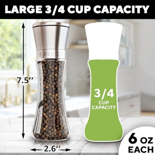 Salt and Pepper Grinder Set, 2 Pack, Stainless Steel