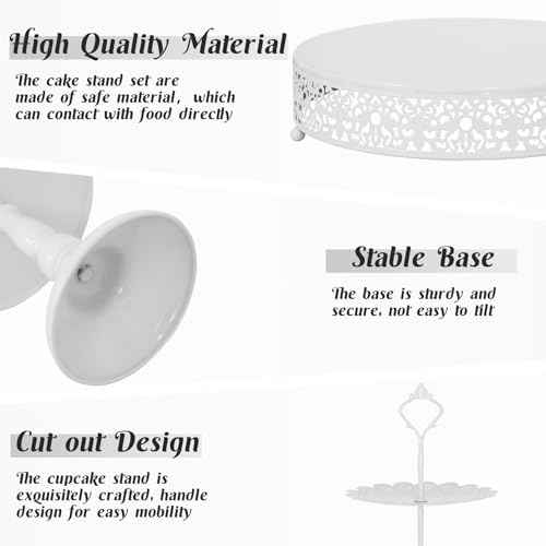 Fivenl 8 Pcs Cake Stand White Metal Dessert Table Display Set, 3-Tier