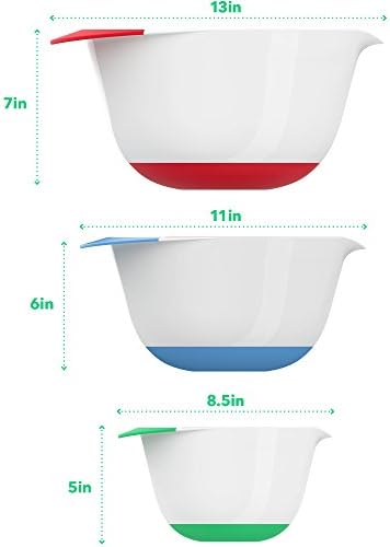 Vremi 3 Piece Plastic Mixing Bowl Set - Nesting Mixing Bowls with