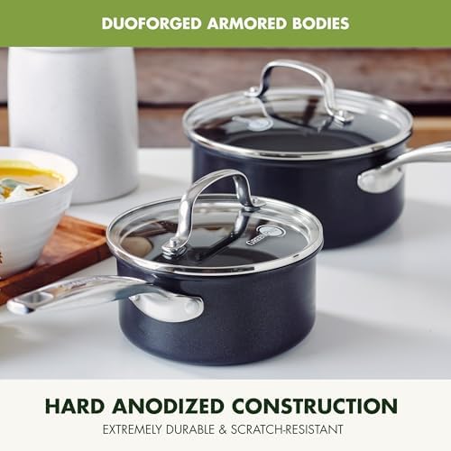 GreenPan Prime Chatham 1QT & 2QT Saucepan Pot Set with Glass Lids