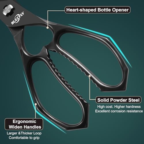 SUCCFLY Heavy Duty Kitchen Scissors for Food Titanium Plated Black