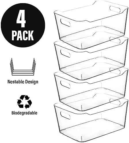 Clear Plastic Storage Bins for Kitchen Organization or Pantry Organizers and Storage, Freezer Fridge Organizer Storage Containers Bin for Organizing Refrigerator Medicine Closet Cabinet Organizers