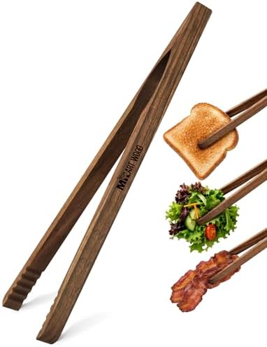 Wooden Tongs for Cooking – Set of 4 | Toaster Tongs & Salad Tongs