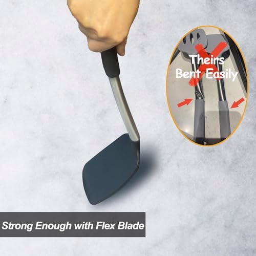 2 Pack Spatulas, Solid & Slotted Silicone Spatula Set, Stainless Steel
