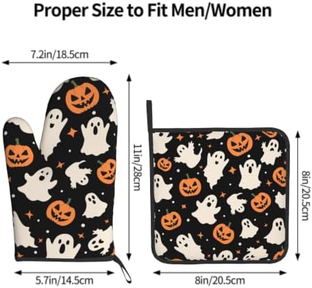 Halloween Pumpkin Ghost Oven Mitt and Pot Holder Set, 2 Pack