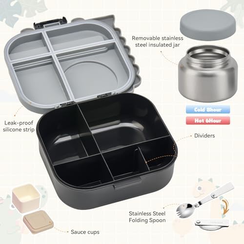 Pawtong Bento Lunch Box with Thermo, 4-Compartment Bento Box with