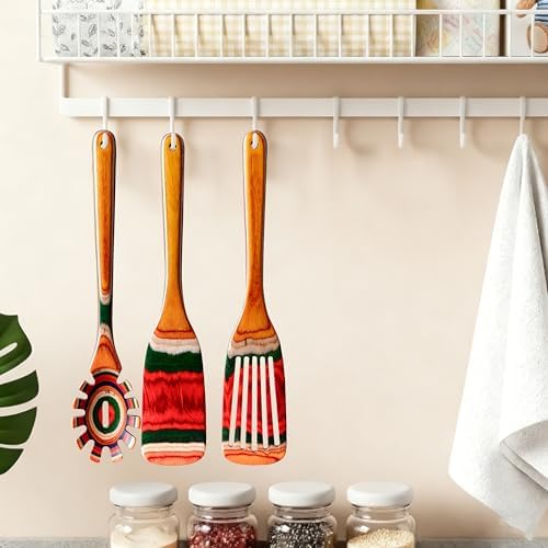 3-Piece Pakkawood Kitchen Utensil Set Includes Pasta Fork, Long Handle