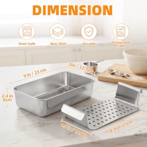 Leonyo 9x5 In Meatloaf Pan with Drain Tray, Bread Loaf Pan for Oven