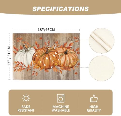 Artoid Mode Dot Pumpkins Leaves Fall Placemats Set of 4-12 x 18 Inch