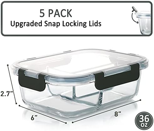 M MCIRCO 5-Pack 36 oz Glass Meal Prep Containers with Lids