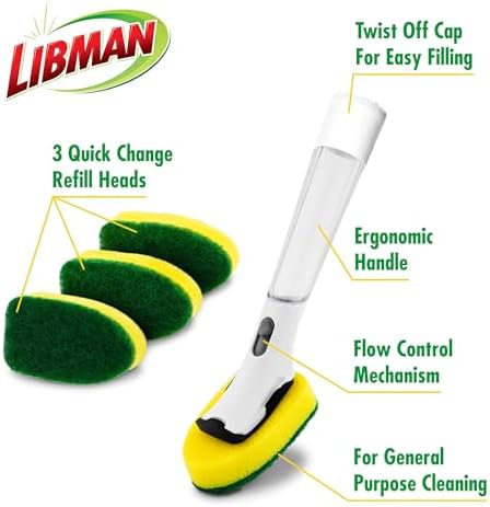 Libman Dishmatic I-Stand Dish Wand Kit, 3 Sponge Refills