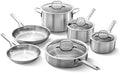 Calphalon Brushed 3-Ply Stainless Steel Cookware Set w/Turbo Heat Tech 10-Piece Set Includes Frying Pans, Pots and Pans Set, Induction, Oven Safe 450F, Brushed Stainless Silver