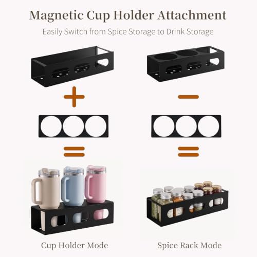 2-Pack 2-in-1 Magnetic Fridge Spice Rack with Cup Holder Panel