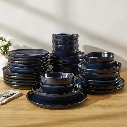 Pokini Stoneware Dinnerware Sets for 8, 32Pcs Ceramic Plates and Bowls Sets