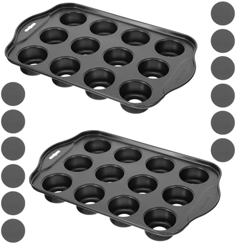 2 Pack Mini Muffin Pan with Removable Bottom 12 Cavity Nonstick Carbon