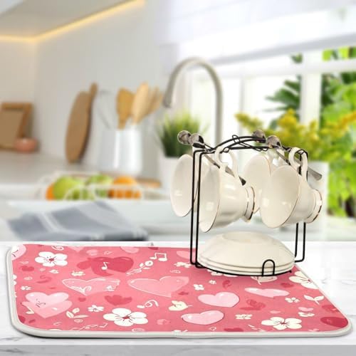 OTVEE Romantic Music Art Dish Drying Mat for Kitchen Counter Absorbent