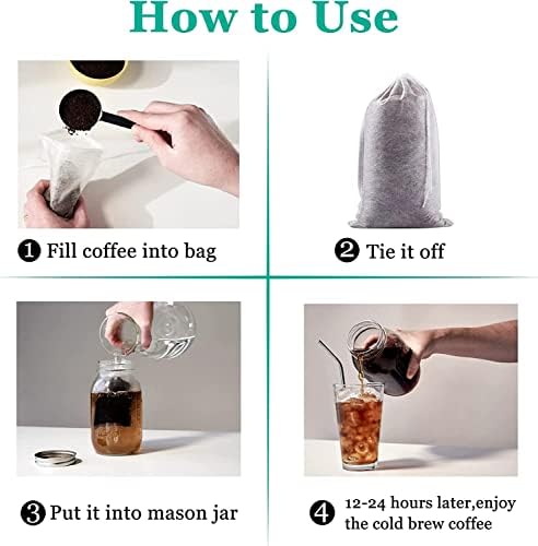 Yzurbu 100pcs Cold Brew Coffee Bags, 6'' x 8'' No Mess Disposable