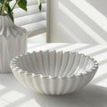 KULEDM Large Decorative Bowl Home Decor - 10in Ceramic White Scalloped