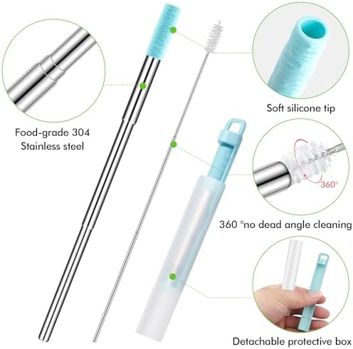 Reusable Straws 3Pack Metal Straw Foldable Portable Drinking Straw