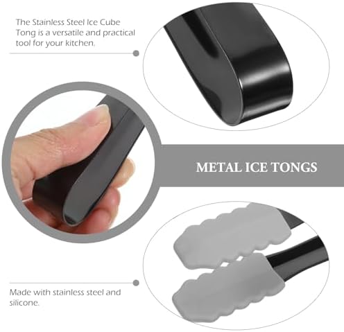 4pcs Stainless Steel Ice Cube Tongs with Black Silicone Sleeve