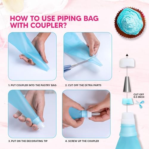 Riccle Piping Bags and Tips Set, 11.8 Inch 100 Anti Burst Piping Bags