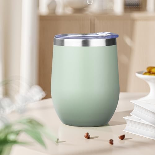 12oz Stemless Wine Tumbler with Lid Double Wall Insulated Wine Cup