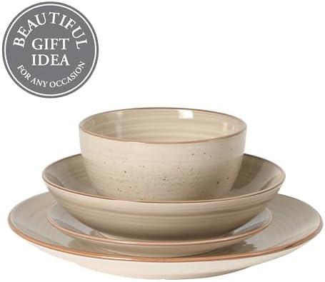 Gibson Home Stonebury 16 Piece Plates and Bowls Assorted Color Dishes - Handpainted Stoneware Dinnerware Set - Service for 4