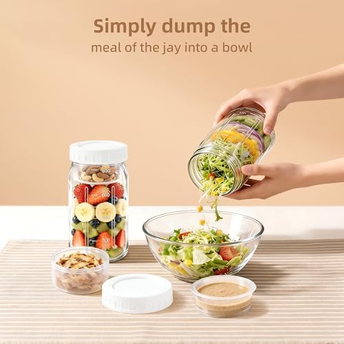 4Pack Glass Salad Jars with lids meal prep- 32oz Leakproof container