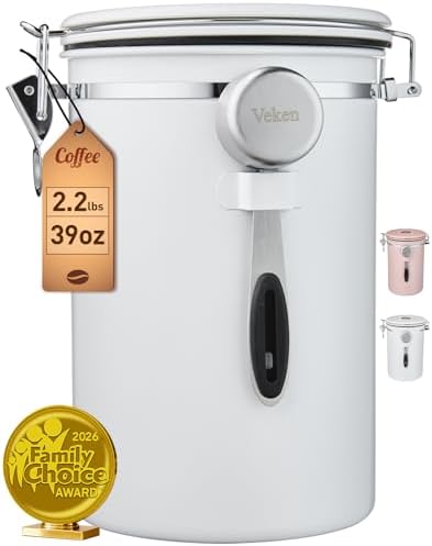 Veken Coffee Canister,39OZ, 2.2lbs,Large Airtight Stainless Steel