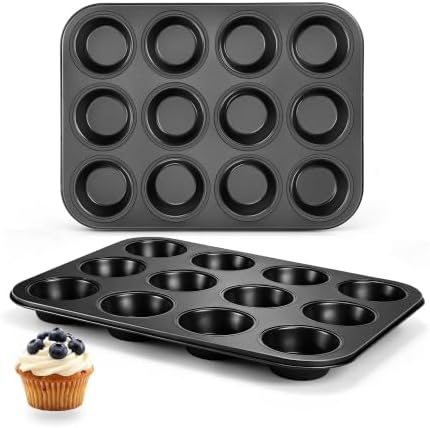 E-far 12-Cup Muffin Pan, 2 Pack Nonstick Carbon Steel Cupcake Pan Tin