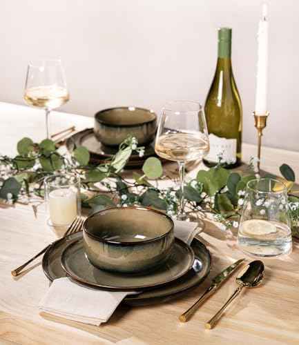 TheTerra Ceramic Dinnerware Set for 8, 24-Piece Plates and Bowls Set