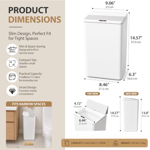 4 Gal Slim Motion Sensor Bathroom Trash Can