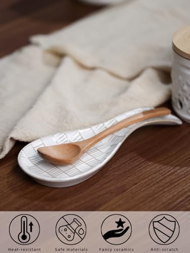 Ceramic Spoon Rest, 8.5-Inch Spoon Holder (Vintage White)
