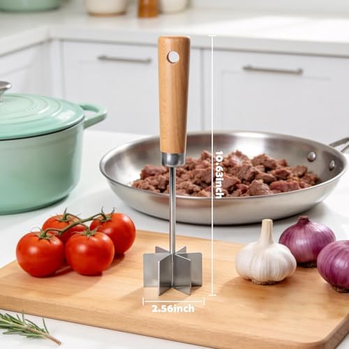 304 Stainless Steel Meat Chopper, 6-Blade Ground Beef Masher &